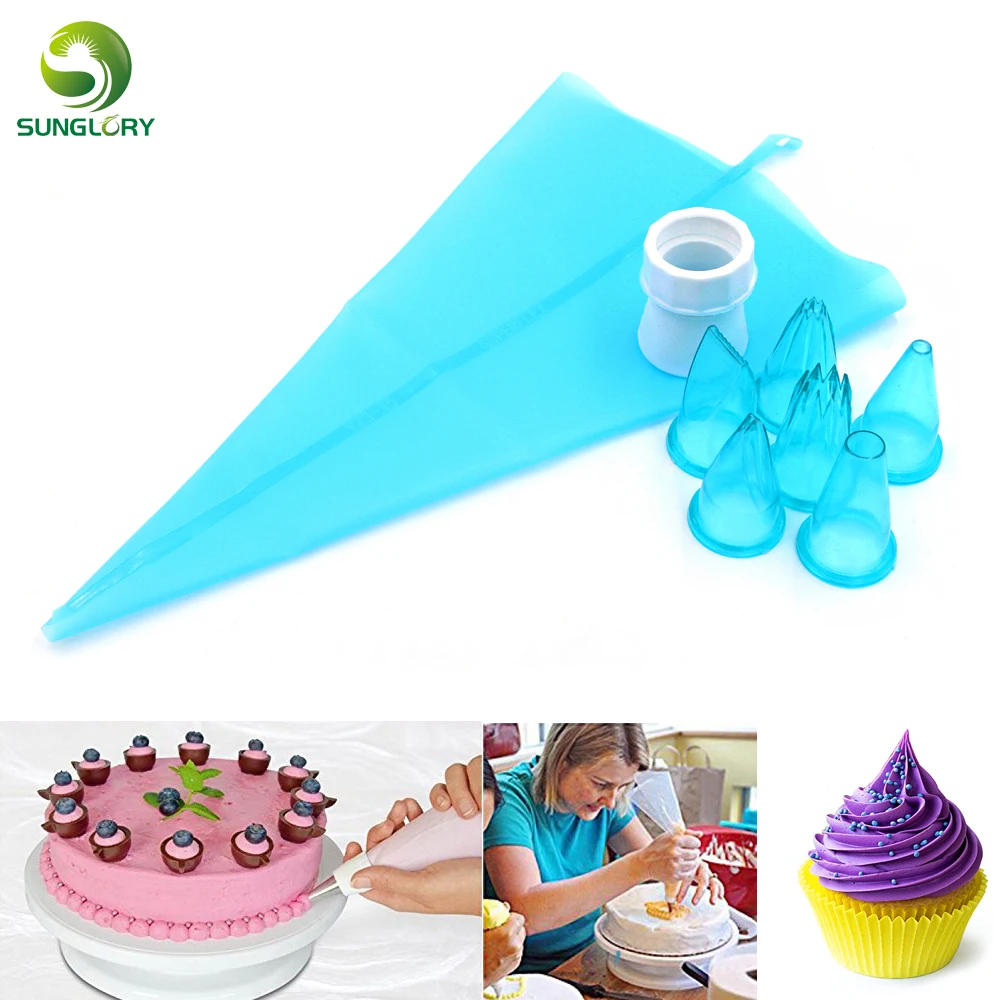 Buy 8PCS/SET Reusable Silicone Icing Piping Bag Set