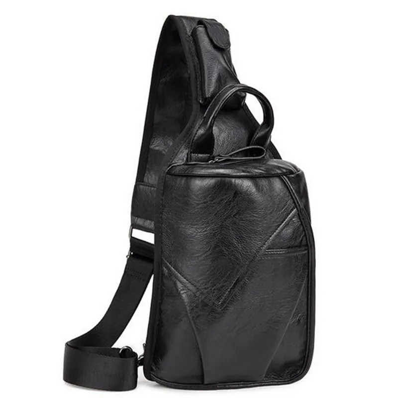 Sales promotion Men PU leather chest pack small chest bag Cross Body travel bag unisex black ...