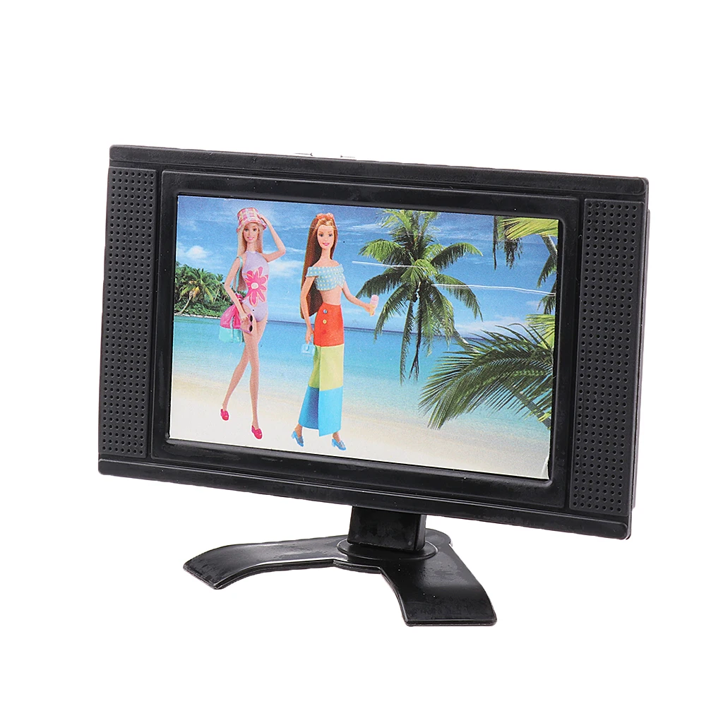 Dollhouse Furniture Entertainment Family Room LCD TV Miniature Wide Screen Television Gray Classic Pretend Play Toys for Child