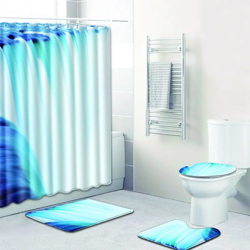 Туалетный коврик аксессуары водопад 4 шт./компл. коврик для ванной и душа Шторы комплект Ванная комната ковролин синий India3D ковер и крышка наборы для ухода за кожей - Цвет: 037
