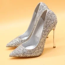 Women Elegant Bling Bling Pointed Toe Shallow Pumps Office Lady Glitter 10cm High Thin Heel Dress Shoes Bride Wedding Shoes Women Elegant Bling Bling Pointed Toe Shallow Pumps Office Lady Glitter 10cm High Thin Heel Dress Shoes Bride Wedding Shoes