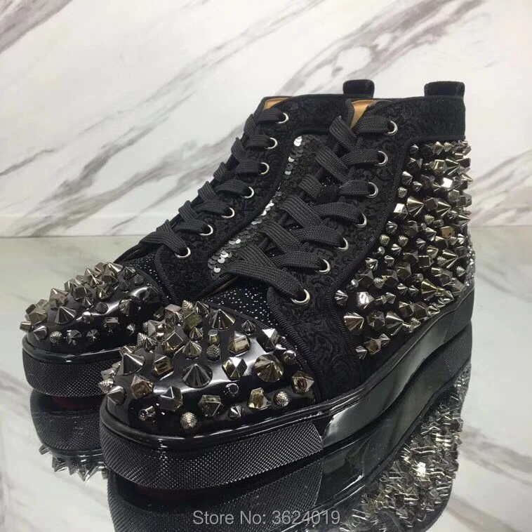 

High Cut cl andgz Lace up material legendary Shape Rivet Diamond Red bottoms Shoes Sneakers leather casual For Men's Flat