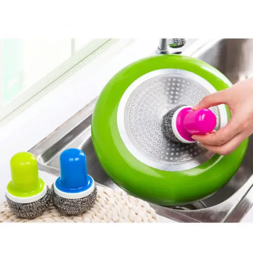 Novelty Colorful Steel Wire Ball Cleaning Brush with Handle Kitchen