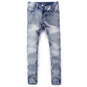 

2018 Fashion Winter Jeans Men Light Blue Color Slim Fit 100% Cotton Denim Pants Ripped Jeans For Men Brand Classical Men's Jeans