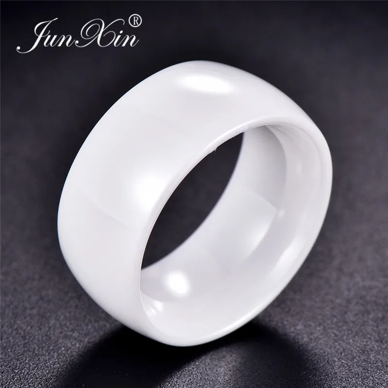JUNXIN 2019 New Fashion Blue White Wide Ceramic Rings For Women Men Smooth Round Wedding Rings For Couples Minimalist Jewelry