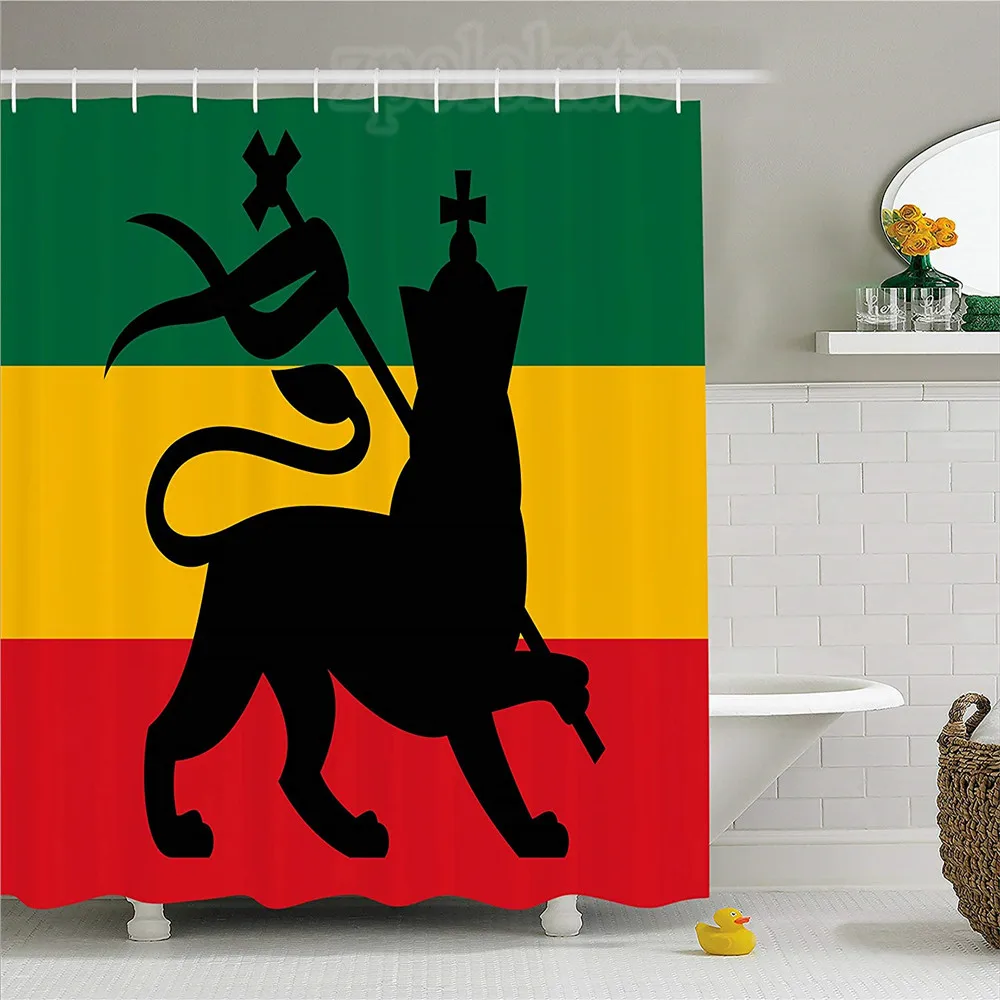 Rasta Shower Curtain Rastafarian Flag with Judah Lion on Reggae Music Inspired Decor Image Fabric Bathroom Set Hook | Дом и сад