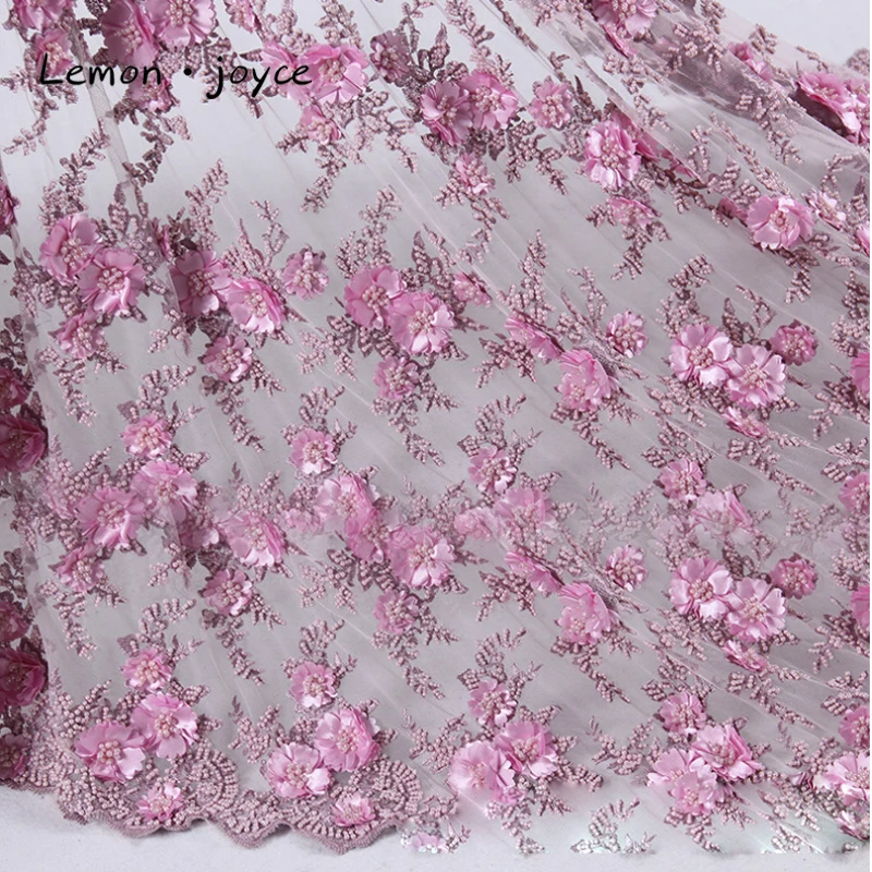 Розовый кружева платье 3d цветок бисером ручной работы вечернее платье для вечеринки ткань