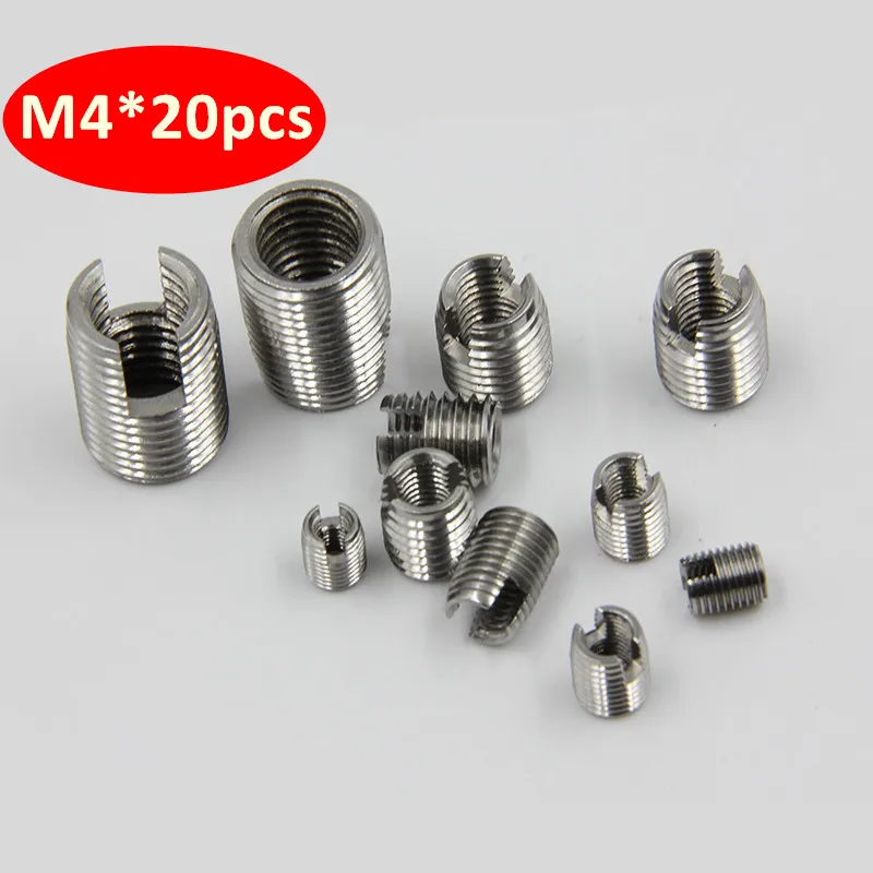 

20pcs Stainless steel M4 Self Tapping Thread Insert Screw Bushing M4*0.7*8mm 302 Slotted Type Wire Thread Repair Insert