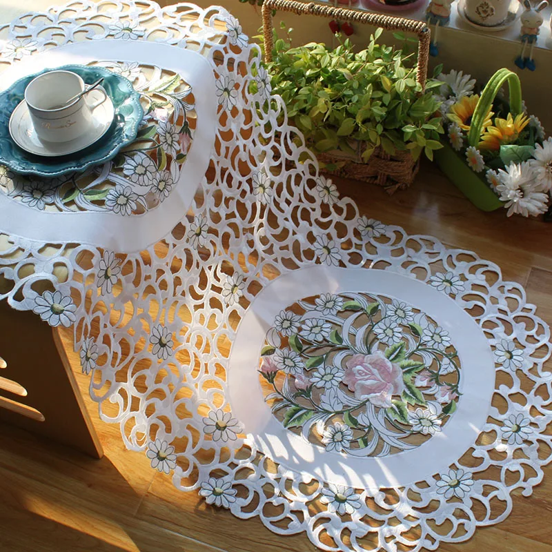 

lace mantel Embroidery Table Runner Pastoral Fabric Tea table cloth,Luxury Table mat table Cover for decoration tapetes58*120cmn