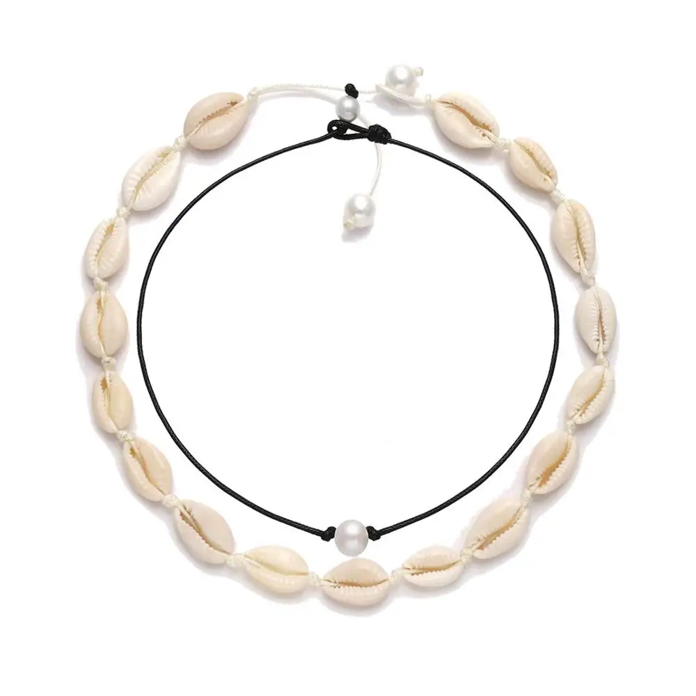 Женское колье чокер Bright Moon Cowrie Гавайское Ожерелье с жемчугом регулируемое