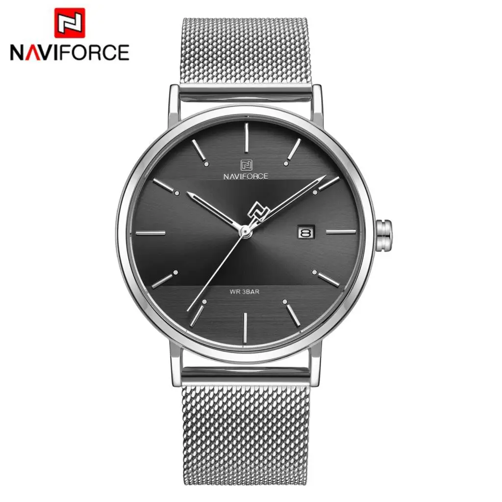 Men Silver Black NAVIFORCE женские часы лучший бренд класса люкс из нержавеющей стали ремешок наручные часы для женщин розовые часы Стильные кварцевые женские часы - Цвет: Men Silver Black
