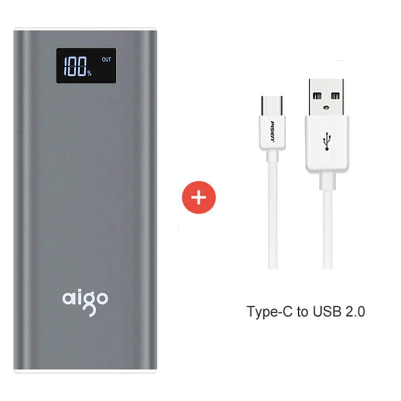 Aigo power Bank 20000 мАч для Xiaomi Mi 2 USB быстрая зарядка портативный повербанк для iPhone X 8 7 6 5 плюс 20000 мАч телефон power bank - Цвет: gray type-c