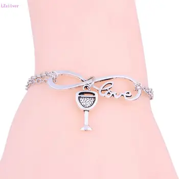 

50pcs Hot Zinc Alloy Fashion Women Infinity Red Wine Glass Bangle Pendant Bracelet Chain Charm Jewelry 17cm + 5cm z0345