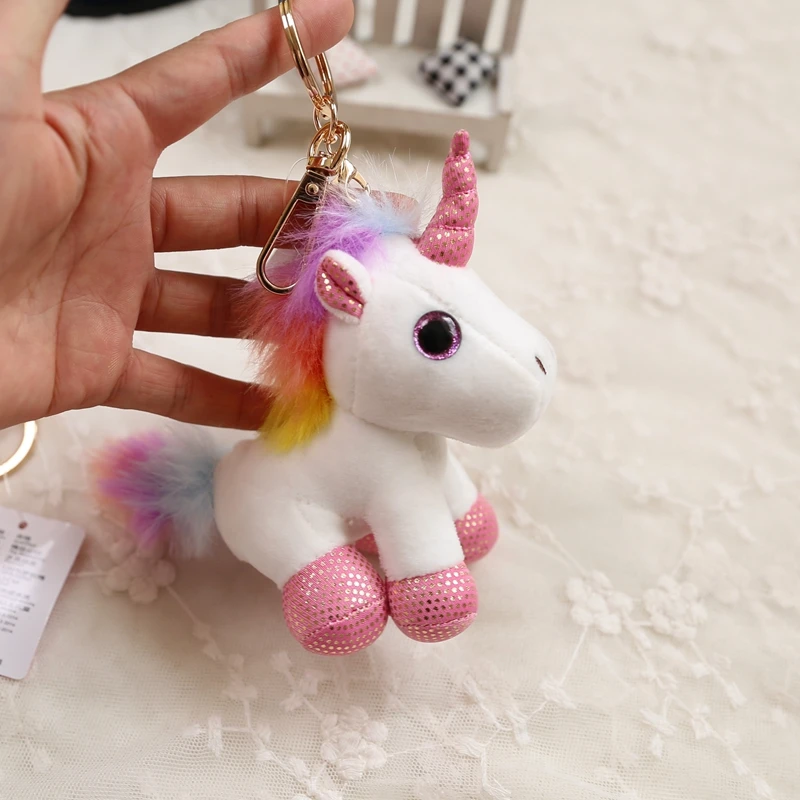 Cute Plush Pompom Unicorn Keychain Round Ball Pom Pom Faux Rabbit Fur Key  Chain Trinket Car Bag Bell Key Ring Gift Porte Clef - AliExpress