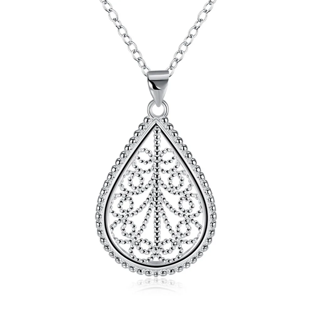 

925 sterling silver hollow mesh big drop water pendant necklace for women fine party jewelry maxi necklace