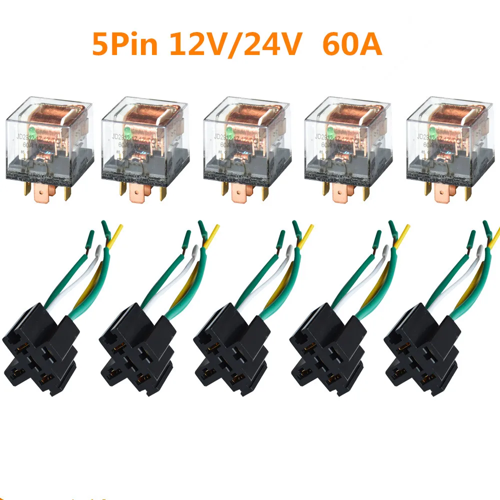 Kh 5 Set Car Control Relay Socket 12v 24v 60a 5 Pin Spdt