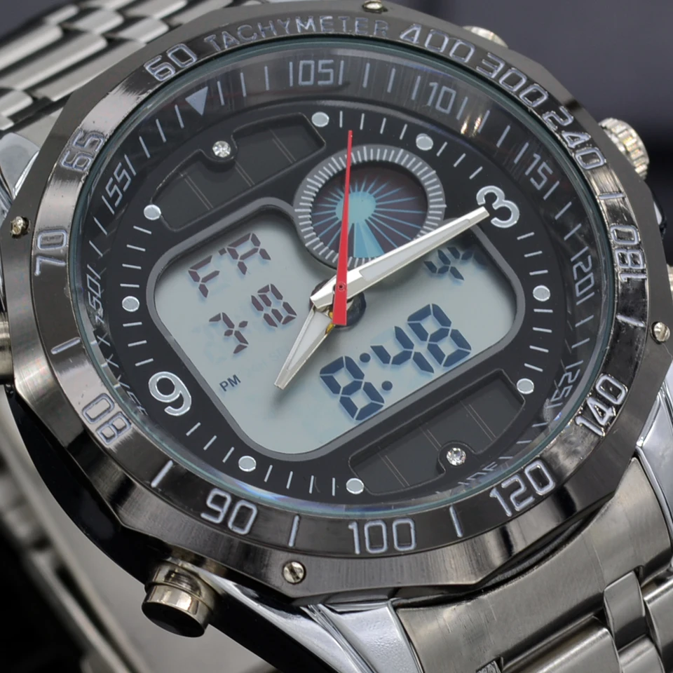 Fashion Solar Energy Watch Men's Full Steel Quartz Digital Sports Power Waterproof LED Men Military Clock 2015 | Наручные часы