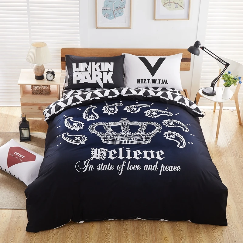 

4pcs/set 100% Cotton Crown Printed Soft Comforter Cover Pillowcase Flat Sheet Duvet Cover Bedding Set King Size