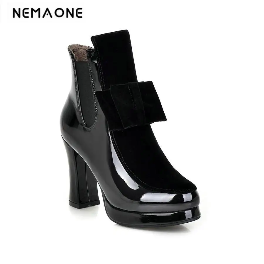 New Women Real Natrual leather Ankle Boots Half Short Bota Winter Boot Warm Footwear Martin High Heel Shoes large Size 34-43