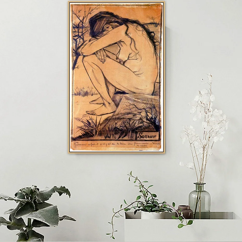 

Figure Sorrow_lg by Van Gogh Famous Master Artist Canvas Painting Poster and Print Wall Art Pictures for Living Room Home Decor