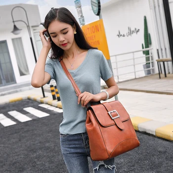 

LYKANEFU Vintage Style Women Backpack Wax PU Leather Women's Shoulder Bags School Backpacks for Teenage Girls Leather Bag
