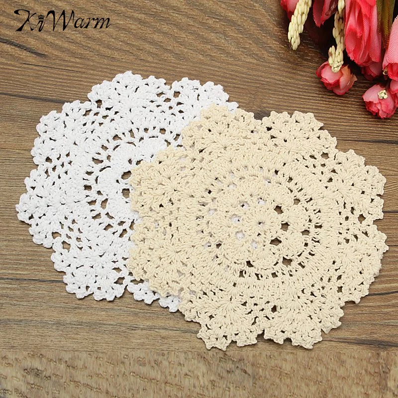 

2 Colors Round Table Mat Placemat Hand Crocheted Lace Doilies Home Dining Table Decorative Textiles Fabrics Cotton Yarn Coasters