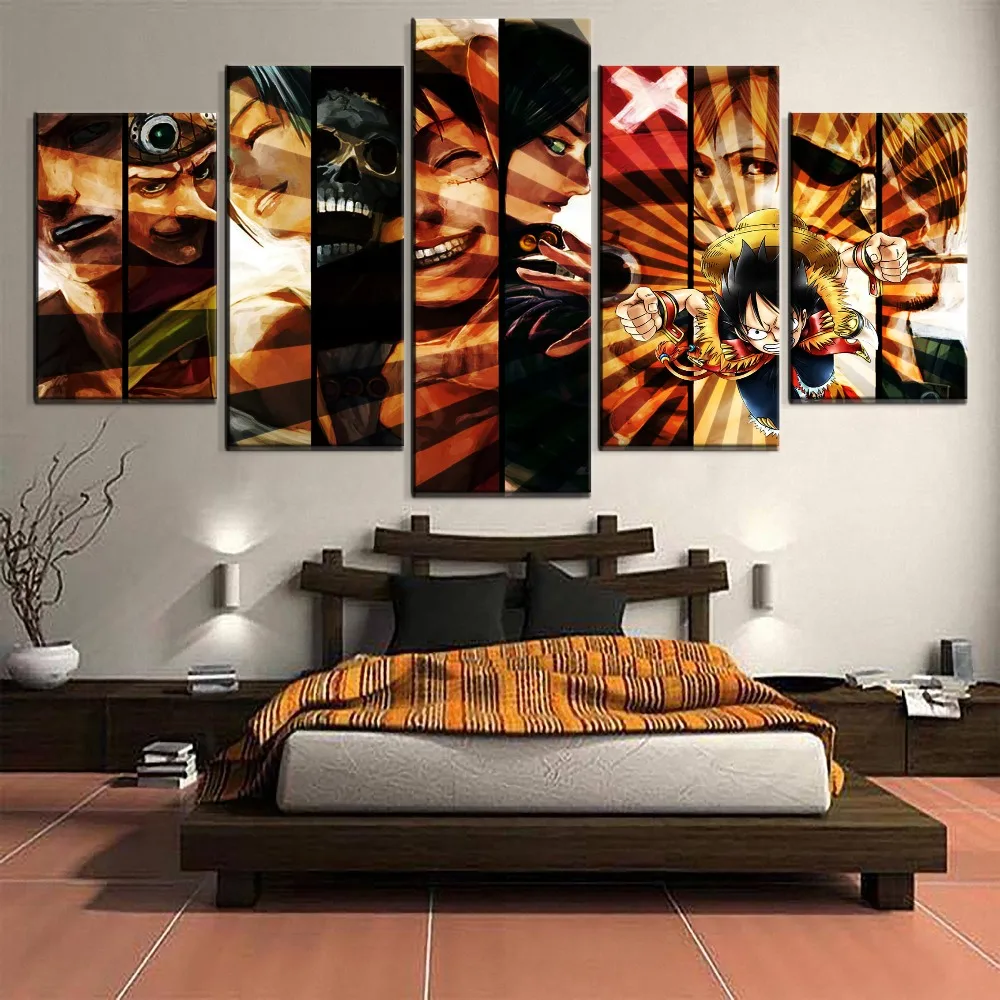 

Modern Wall Art Home Decorative Canvas Printed One Set Large Poster 5 Piece One Piece Character Anime Painting Decor Framework