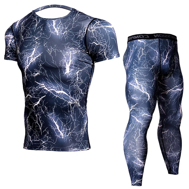 Detector Mens Compression Shirt Pants Set Workout Fitness Sportswear Bodybuilding Tight Short Sleeves Shirts Leggings Sport Suit