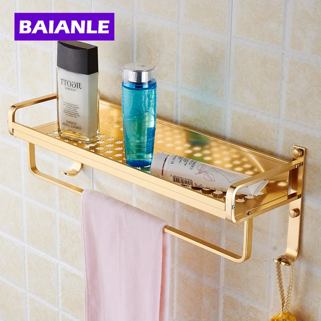 Gold Modern Wall Mount Bathroom Towel Holder Aluminium Bathroom