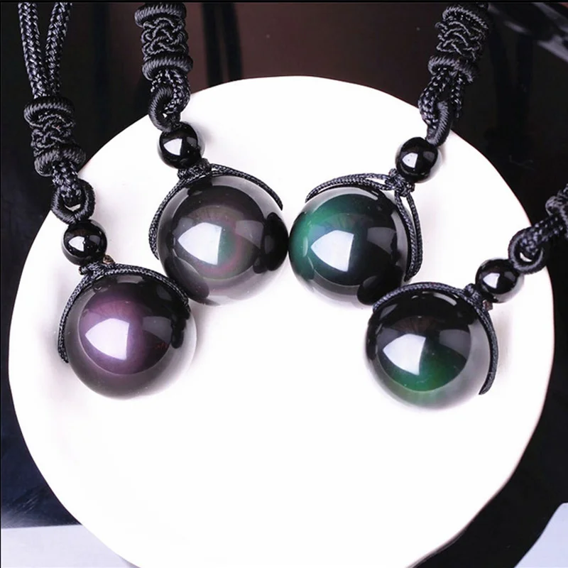 Black Obsidian Rainbow Eye Ball Necklace Transfer Lucky Love Natural Stone Buddhism Pendant Neclaces for Women Men four Sizes - Image 3