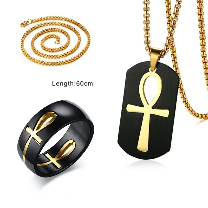 

Egyptian Ankh Crucifixo Pendant Men Necklace Gold Color Stainless Steel Movable Egypt Cross With 24" Box Chain