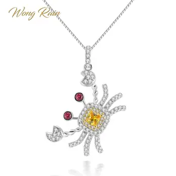 

Wong Rain Cute 100% 925 Sterling Silver Citrine Topaz Gemstone White Gold Crab Animal Pendant Necklace Women Jewelry Wholesale
