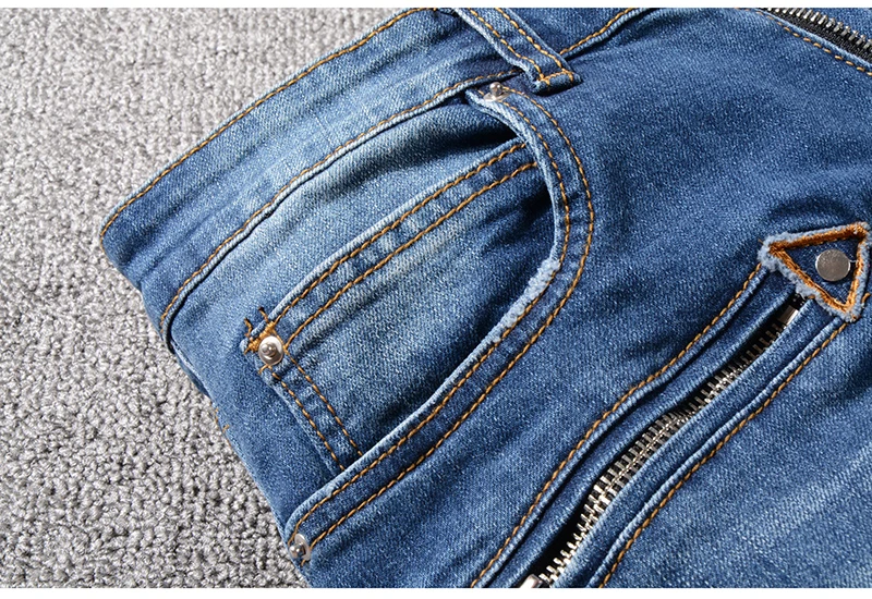 Sokotoo Для мужчин классические синие рваные байкерские джинсы для мотоцикла Большие размеры стройная фигура усы эффект стрейч джинсы