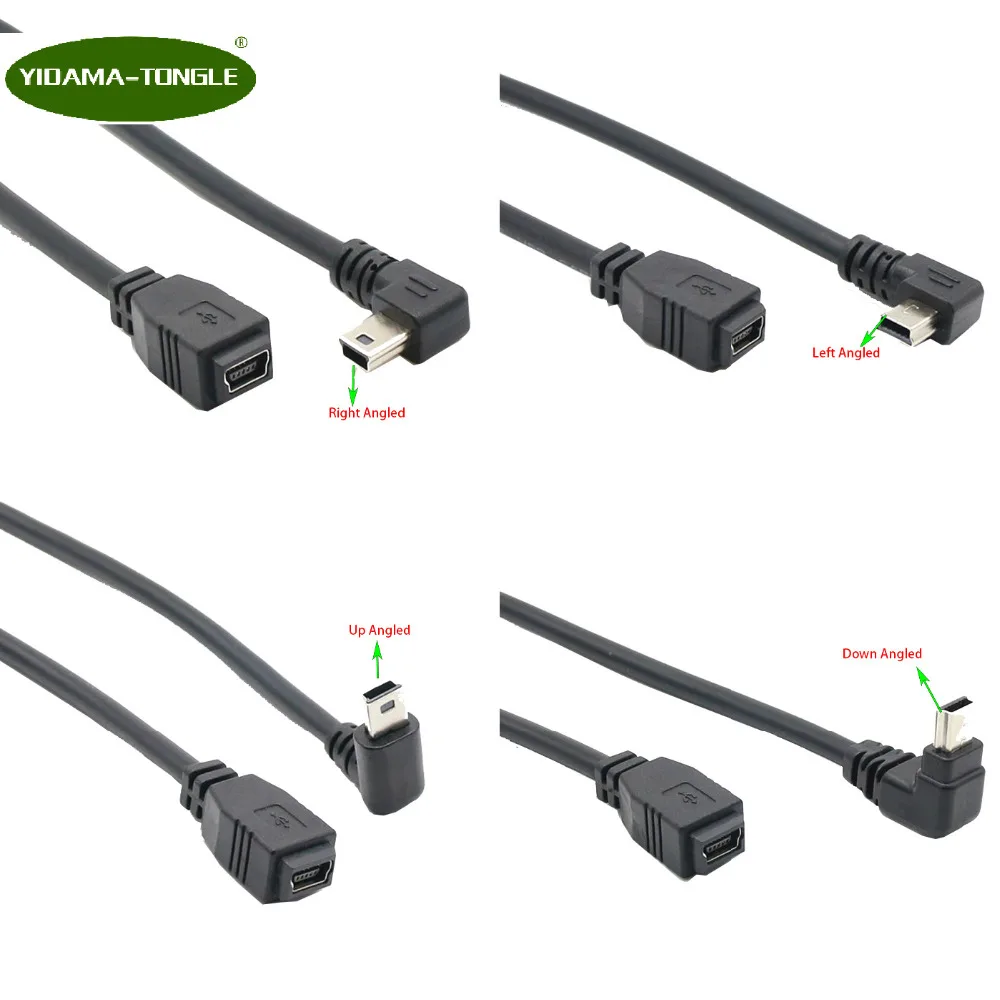 

90 Degree Angle elbow Mini USB Type A Mini USB Female to Mini B 5 Pin Male cable Adapter Connector Data Charging Charger Cable