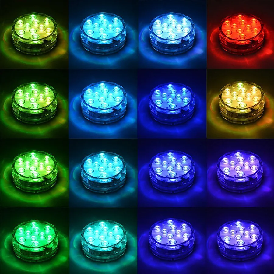 Светодиодный погружной светильник на батарейках, 10 светодиодов, RGB, подводный ночник, светильник для сада, бассейна, для свадебной вечеринки, ваза, чаша