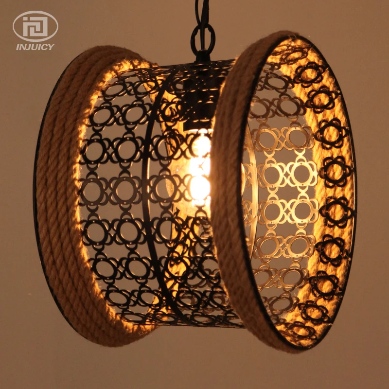

Southeast Asian Style Rope Pendant Lamp Weave Village Restaurant Bar Cafe Vintage Waist Drum Edison Bulb Pendant Lights