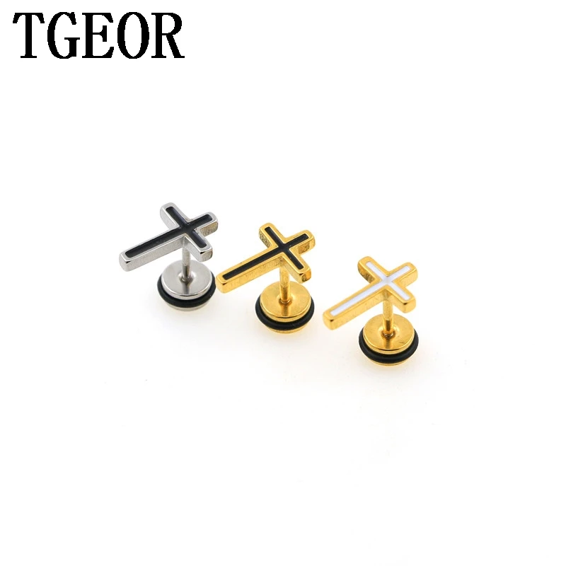 

free shipping wholesale illusion cheaters earring 30pcs 16G Stainless Steel drop oil cross laser cut ear piercing fake plugs