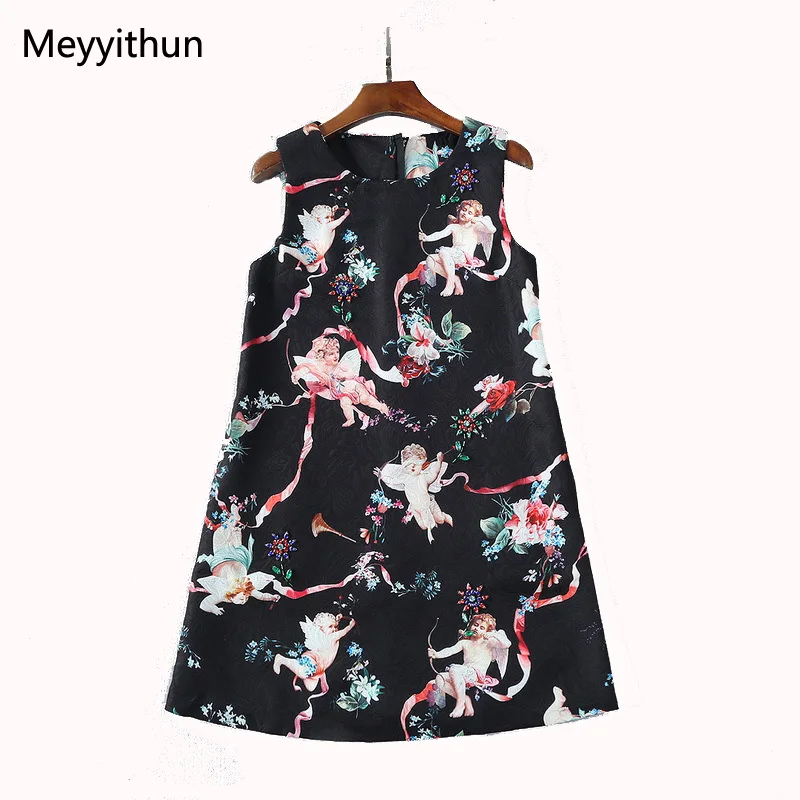 Wholesale 2018 New Summer Lovely Little Angel Printed Jacquard Beaded Sleeveless Mini Dress 171206JT01