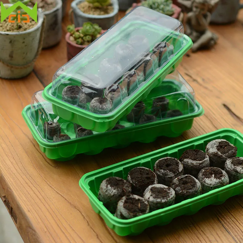 

WCIC 3pcs/lot Seedling Tray Sprout Plate 10/15 Cells Nursery Pots Plastic Planting Tray with Lids Gardening Sprout Grow Box Kit