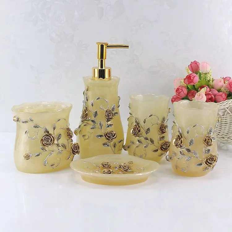 High Quality 3D Resin ceramic Bathroom Accessories Set of bathroom five sets of wash sets bathroom suite Ceramic wash supplies