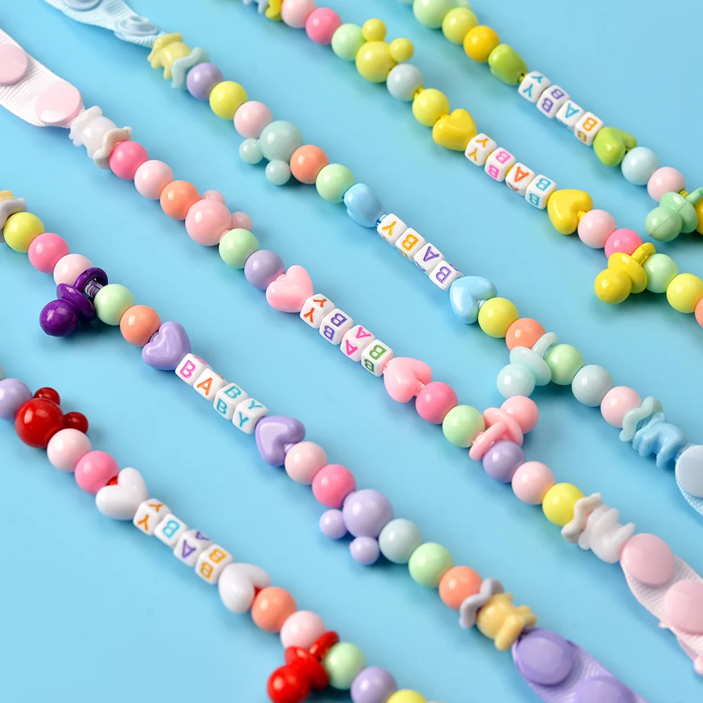 

Newborn Baby Pacifier Clips Nipple Chain Hand Made Colourful Cute Letter Beads Dummy Clip Baby Kids Soother Nipple Toys Holder