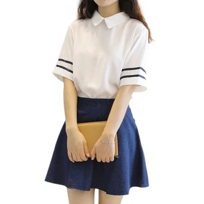 

Japan South Korea School Uniform Turn-down Collar Short Sleeve Tops And Skirt British Navy Style Sailor Uniform Student Uniform