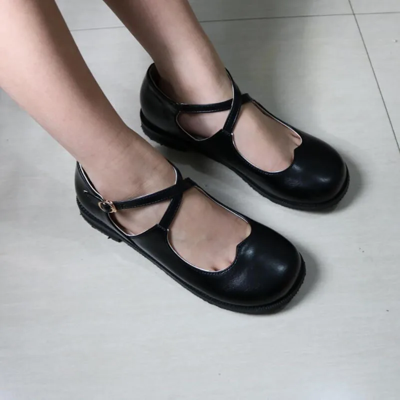 Стильные новые женские туфли с круглым носом повседневные ботинки с пряжкой и перекрестным ремешком женские балетки Mary Jane большие размеры 31–43(20 5–26 5 см