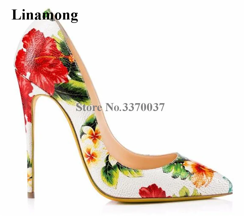 New Fashion Women Pointed Toe Mix colors Flowers Printed Stiletto Heel
