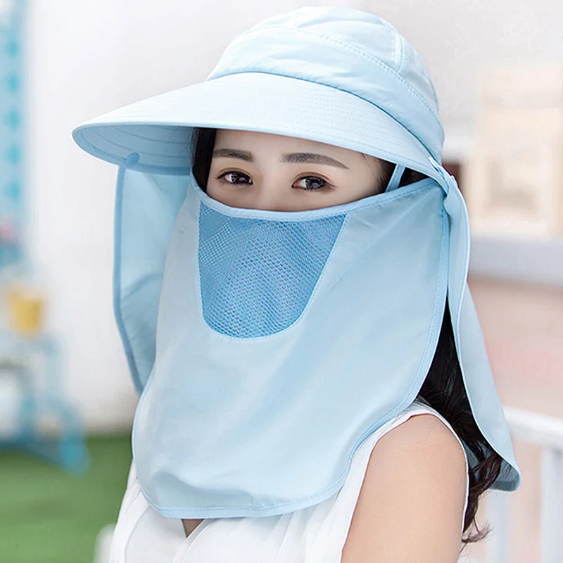 

Summer Mask Cap Protection Sun Hats Neck Face Wide-brim Sun Hat With Mask Breathable Suncreen Outdoor Bicycling Beach Cap