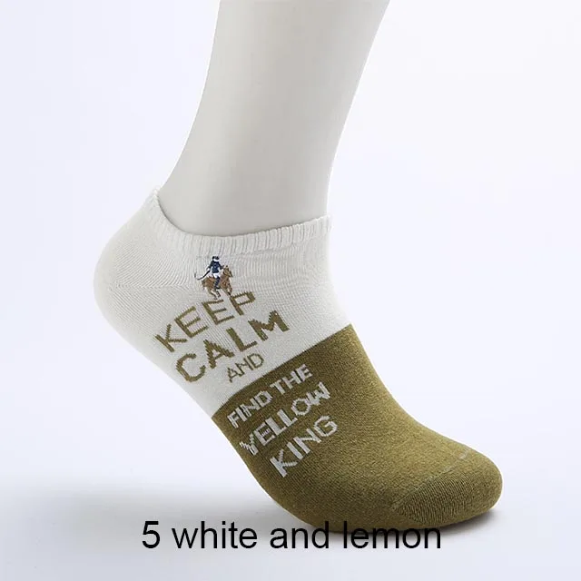 PIER POLO, крутые мужские носки с английскими буквами, хлопковые мужские носки-лодочки, брендовые весенние и летние цветные модные носки для мужчин - Цвет: 5 pairs lemon