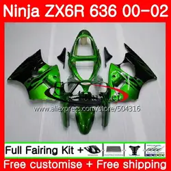 Комбинезоны для KAWASAKI NINJA ZX 6R 6 R цвета: зеленый, черный ZX600 CC ZX636 12SH13 ZX6R 00 01 02 ZX 636 ZX-636 ZX-6R 2000 2001 2002 обтекателя