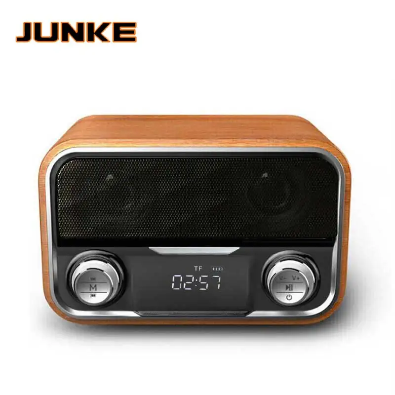 JUNKE 2 0 стерео деревянные часы Bluetooth колонка FM радио портативный динамик s Mp3