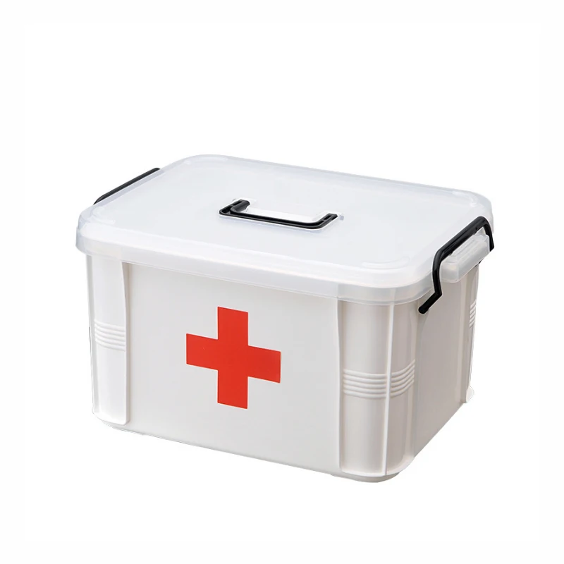 

Family First Aid Kit Medical Box White Plastic 2 Layer Portable Outdoor Survival First Aid Kit Treatment Drug Storage Pills Box