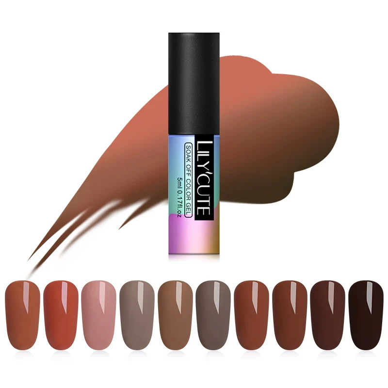 

LILYCUTE 5ml Nail UV Gel Polish Long Lasting Coffee Brown Color Coat Nail Art Decoration Gel Varnish Manicure Design